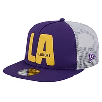 Casquette Snapback de camionneur A-Frame 9FIFTY Purple Los Angeles Lakers Puff Print Team Code New Era pour hommes