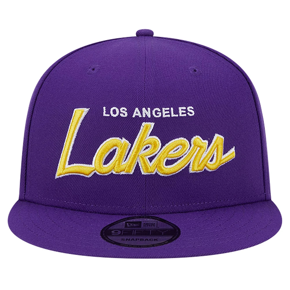 Men's New Era Purple Los Angeles Lakers Script Side Patch 9FIFTY Snapback Hat