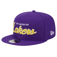 Men's New Era Purple Los Angeles Lakers Script Side Patch 9FIFTY Snapback Hat