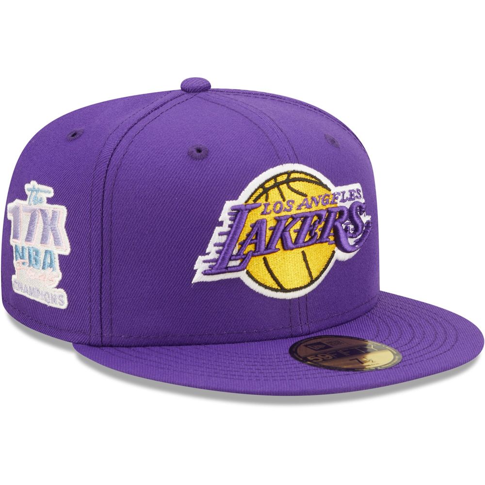 Men's New Era Purple Los Angeles Lakers The 17X NBA Finals Champions Pop Sweat 59FIFTY - Fitted Hat