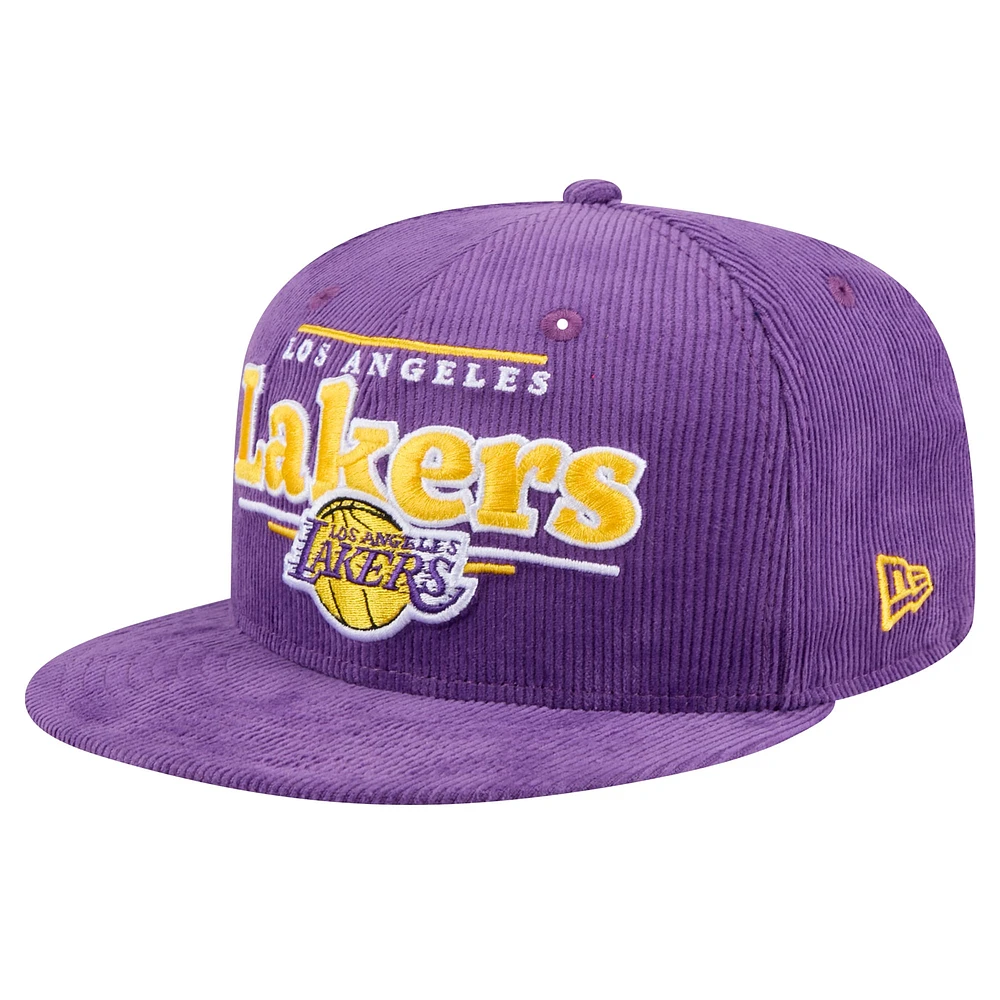 Men's New Era Purple Los Angeles Lakers Throwback Display Corduroy 9FIFTY Snapback Hat