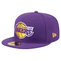 Men's New Era Purple Los Angeles Lakers Throwback Pennant 59FIFTY Fitted Hat