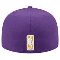 Men's New Era Purple Los Angeles Lakers Throwback Pennant 59FIFTY Fitted Hat