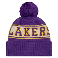 Bonnet en tricot à revers rétro Los Angeles Lakers violet New Era pour homme avec pompon