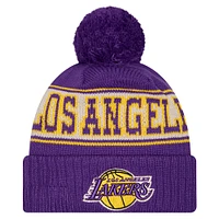 Bonnet en tricot à revers rétro Los Angeles Lakers violet New Era pour homme avec pompon