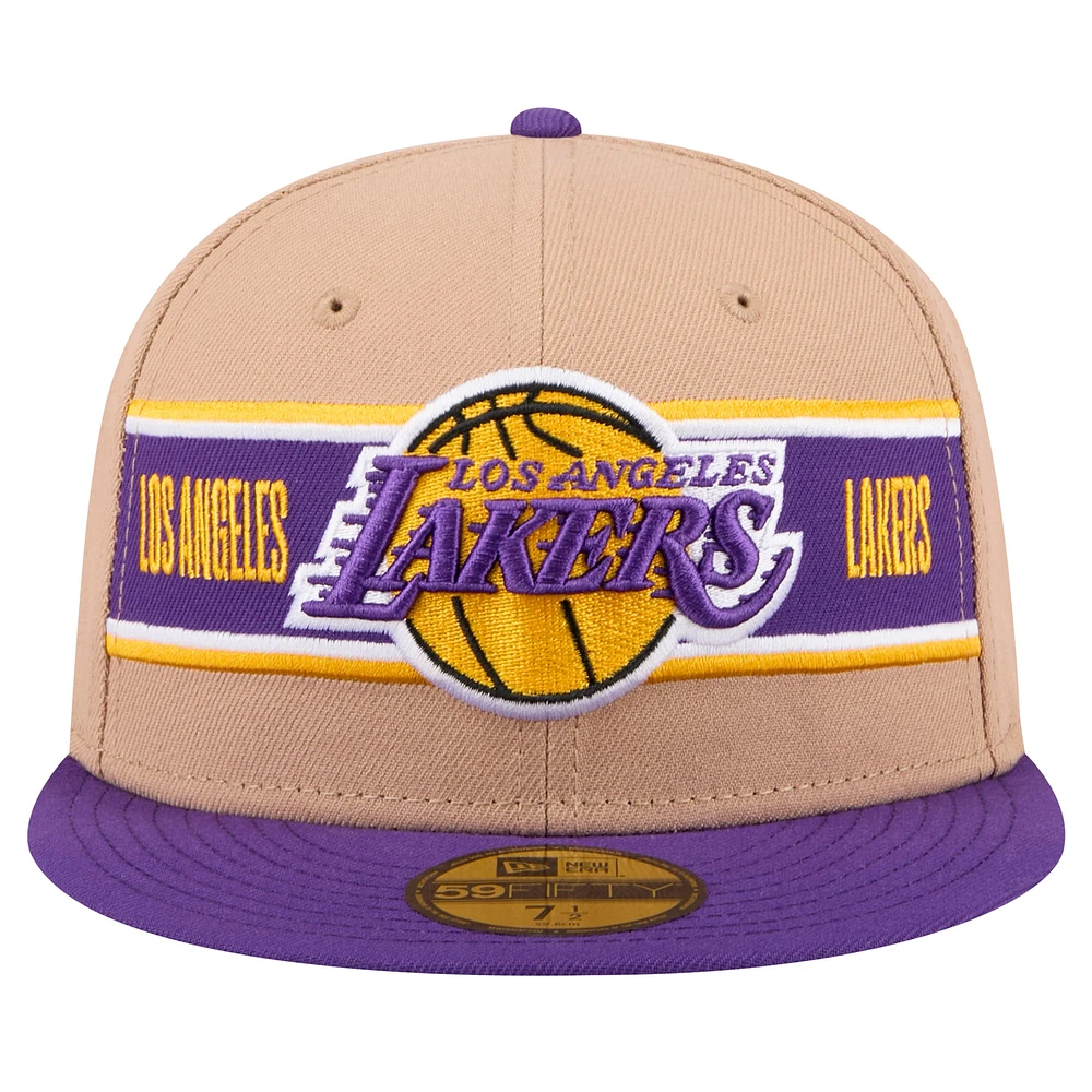 Casquette ajustée 59FIFTY NBA Draft 2024 New Era pour hommes, beige/violet, Los Angeles Lakers