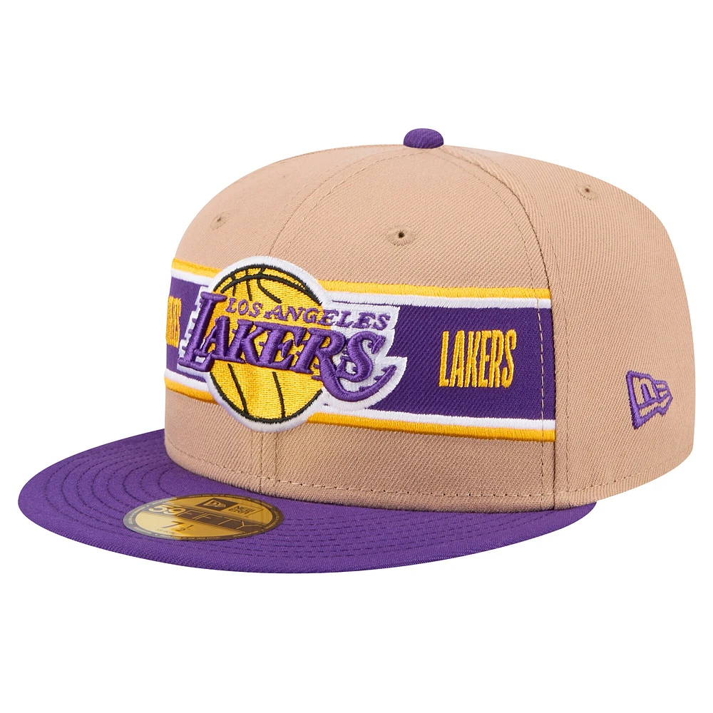 Casquette ajustée 59FIFTY NBA Draft 2024 New Era pour hommes, beige/violet, Los Angeles Lakers