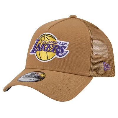 Men's New Era Tan Los Angeles Lakers 9FORTY A-Frame Trucker Adjustable Hat