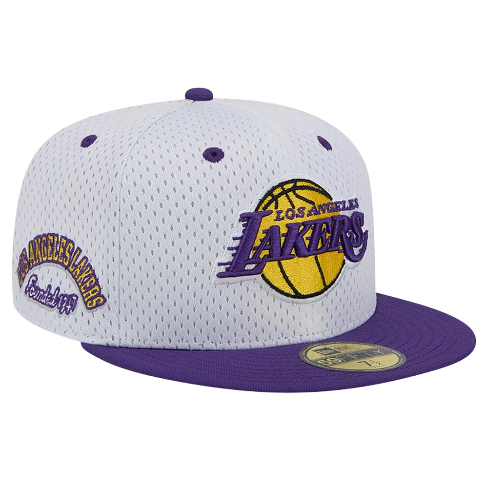 Casquette ajustée New Era Los Angeles Lakers Throwback 2Tone 59FIFTY blanc/violet pour homme