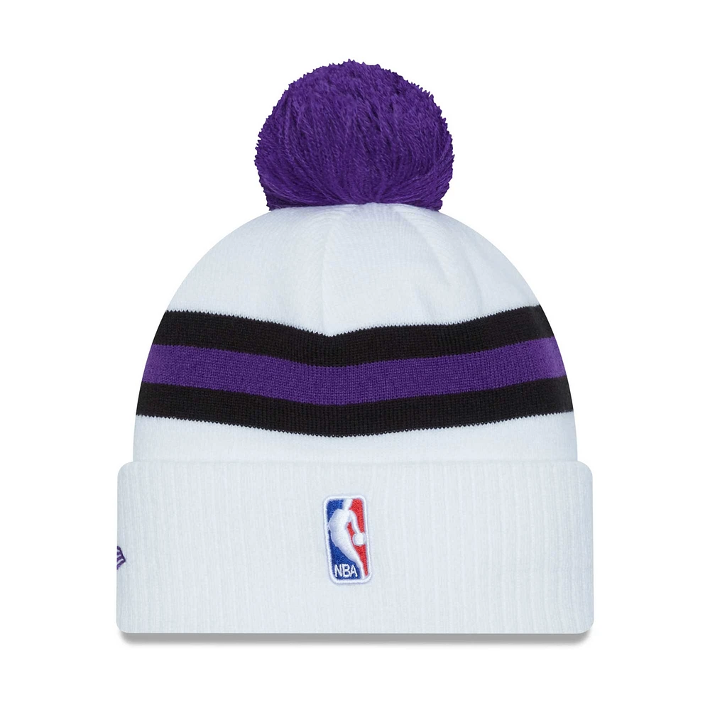 Men's New Era White Los Angeles Lakers City Edition On The Court Cuffed Knit Hat with - Pom