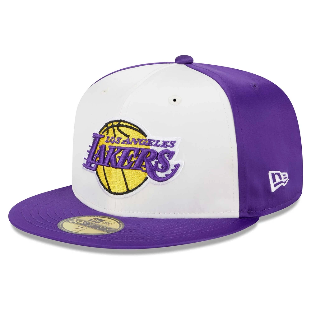 Casquette ajustée 59FIFTY en satin blanc pour homme Los Angeles Lakers New Era