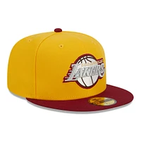 Men's New Era Yellow/Red Los Angeles Lakers Fall Leaves 2-Tone 59FIFTY Fitted Hat