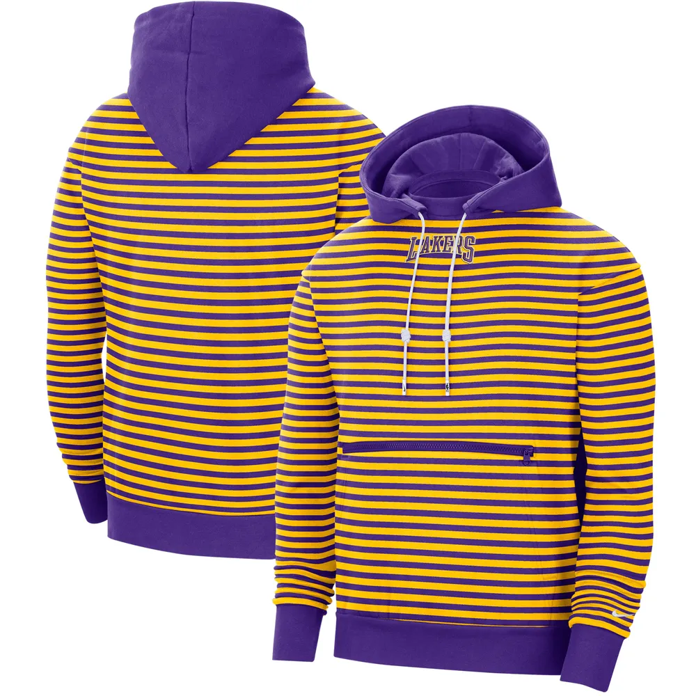 NI4 LAKERS YLLW PRPLE HOMME NBA 75TH ANNIVERSARY COURTSIDE STRIPE PRINT PO CAPUCHE SWWTMENHOD