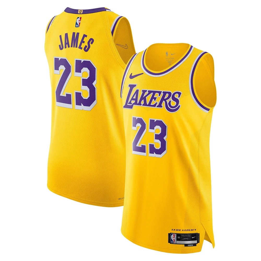 Maillot authentique Nike LeBron James Gold Los Angeles Lakers pour homme - Édition Icon