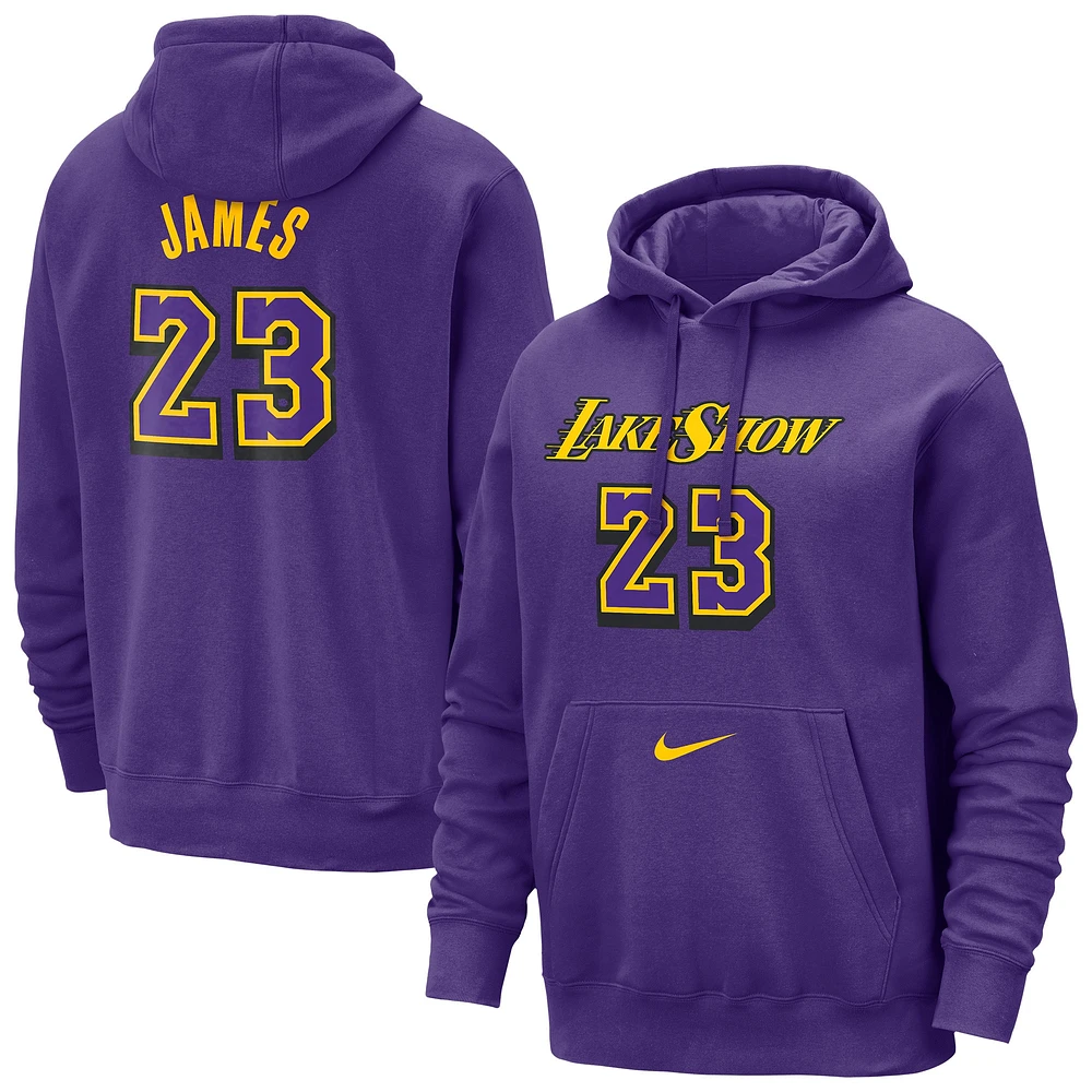 Sweat à capuche Nike LeBron James violet Los Angeles Lakers 2024/25 City Edition avec nom et numéro pour homme