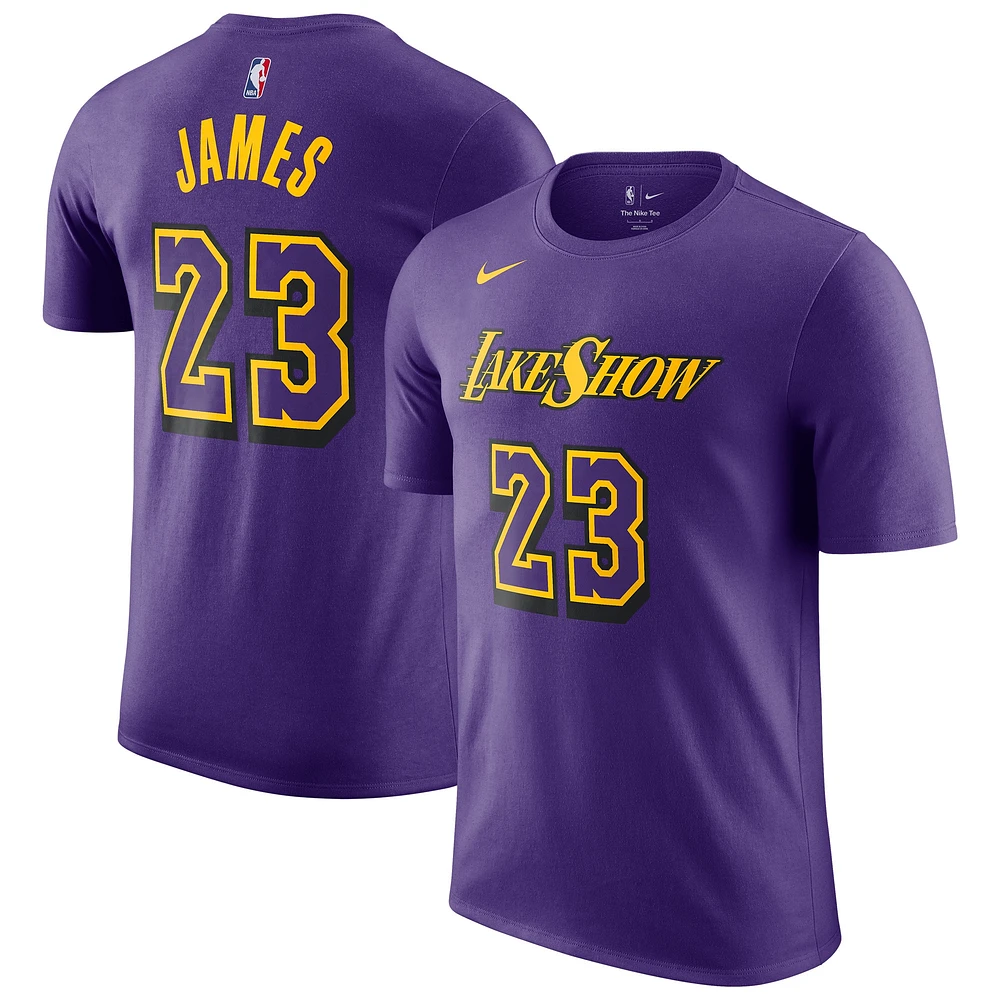 T-shirt Nike pour homme LeBron James violet Los Angeles Lakers 2024/25 City Edition avec nom et numéro