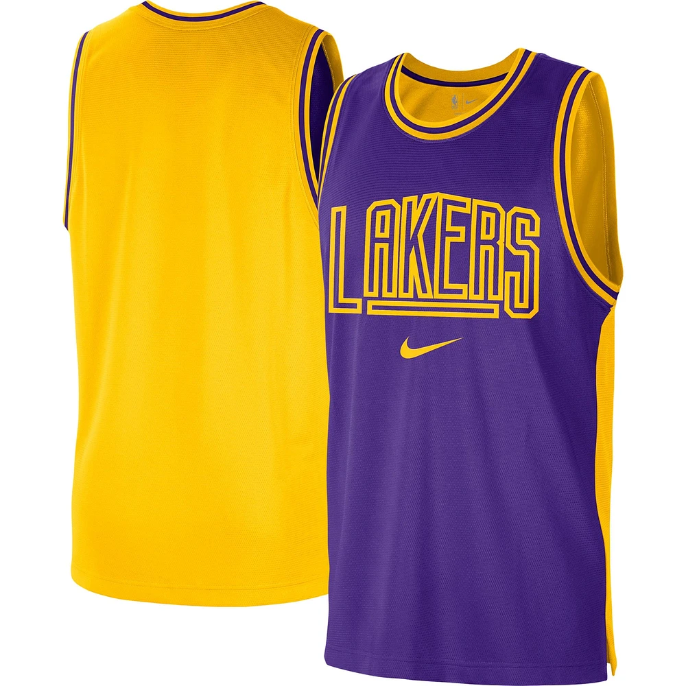 Débardeur en maille Nike pour homme Violet/Or Los Angeles Lakers Courtside Versus Force Split DNA Performance