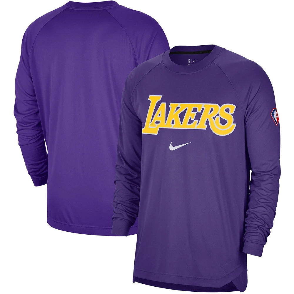 Chemise de tir à manches longues Nike Los Angeles Lakers 75th Anniversary Pregame Raglan Performance pour homme violette