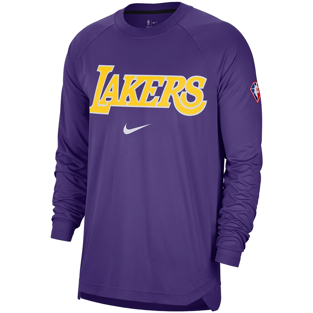 Chemise de tir à manches longues Nike Los Angeles Lakers 75th Anniversary Pregame Raglan Performance pour homme violette