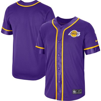 Men's Nike Purple Los Angeles Lakers Courtside Baseball - Button-Up Jersey