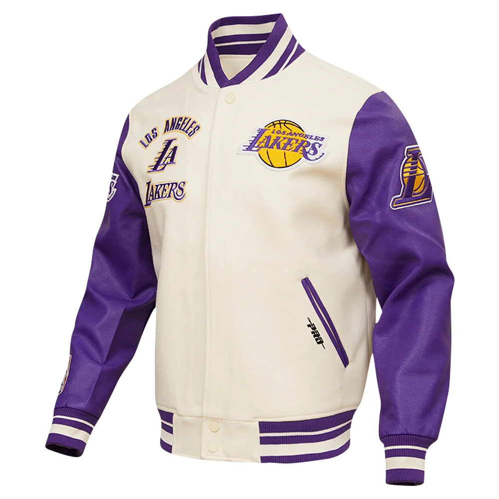 veste Pro Standard crème pour hommes, Los Angeles Lakers Retro Classic Varsity entièrement zippée,