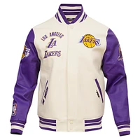 veste Pro Standard crème pour hommes, Los Angeles Lakers Retro Classic Varsity entièrement zippée,