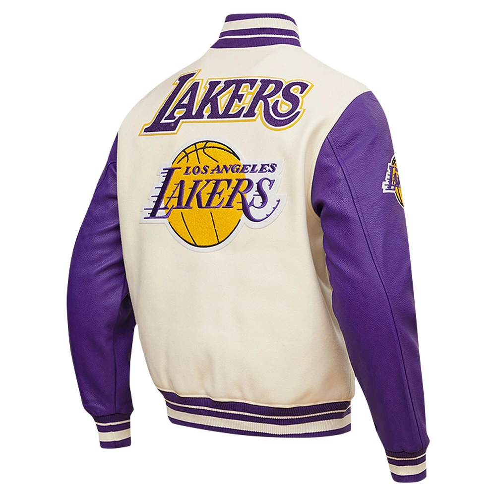 veste Pro Standard crème pour hommes, Los Angeles Lakers Retro Classic Varsity entièrement zippée,