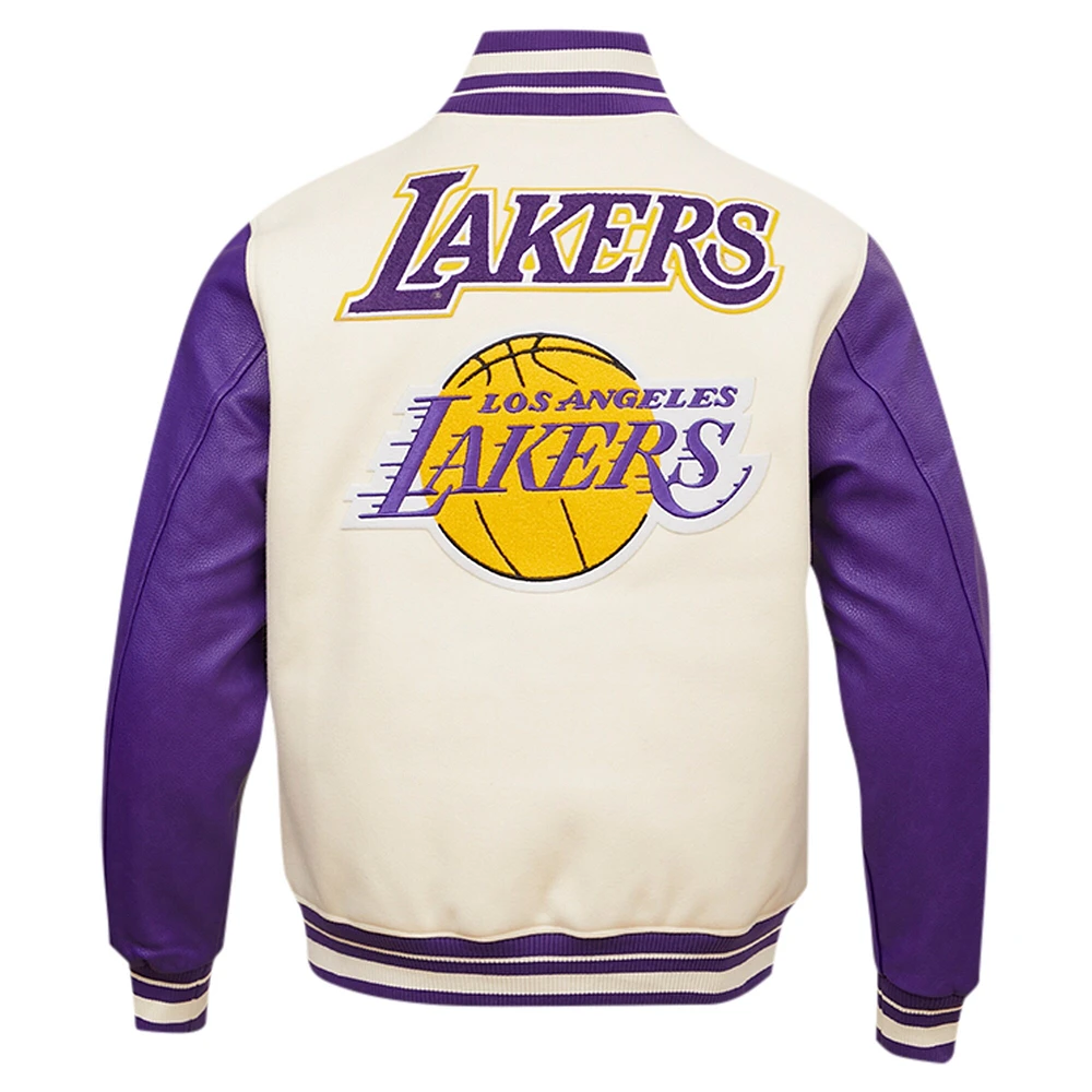 veste Pro Standard crème pour hommes, Los Angeles Lakers Retro Classic Varsity entièrement zippée,