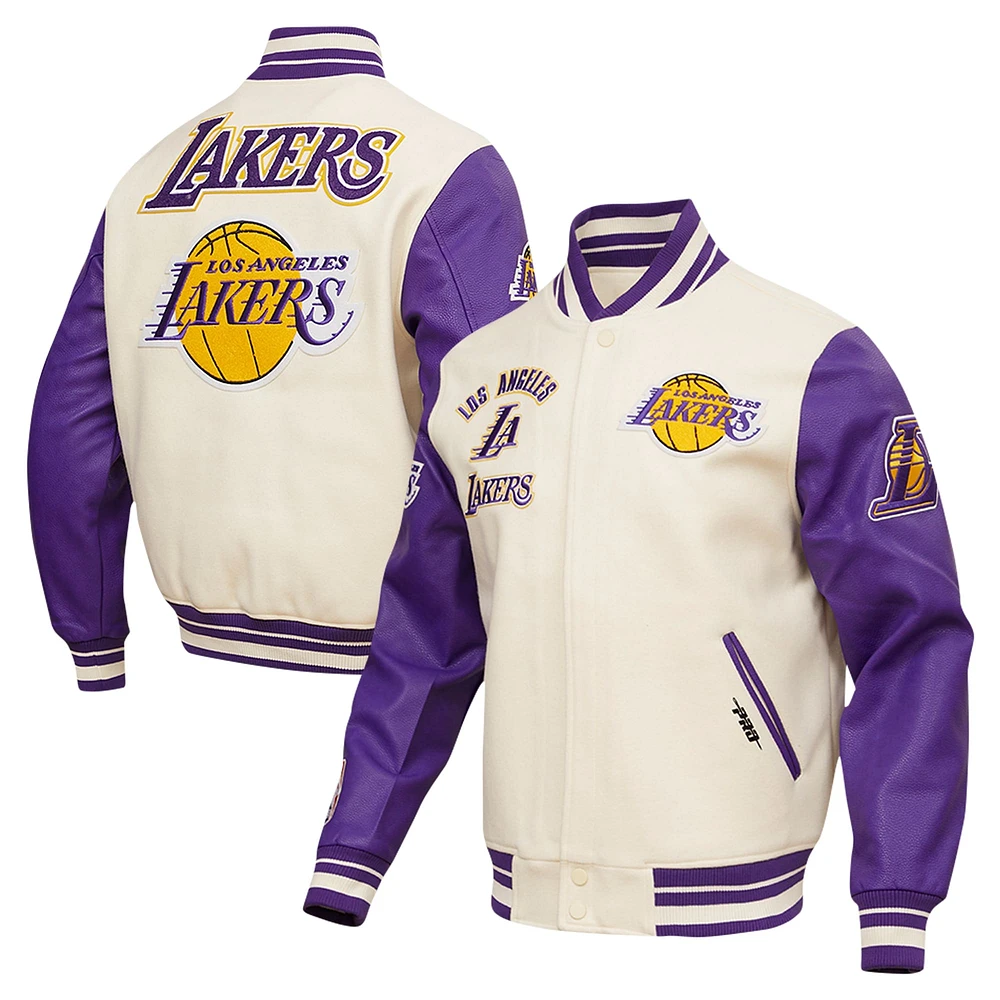 veste Pro Standard crème pour hommes, Los Angeles Lakers Retro Classic Varsity entièrement zippée,