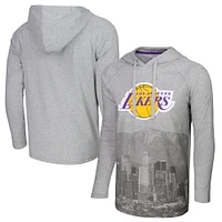 Men's Stadium Essentials Heather Gray Los Angeles Lakers Atrium Raglan Long Sleeve Hoodie T-Shirt