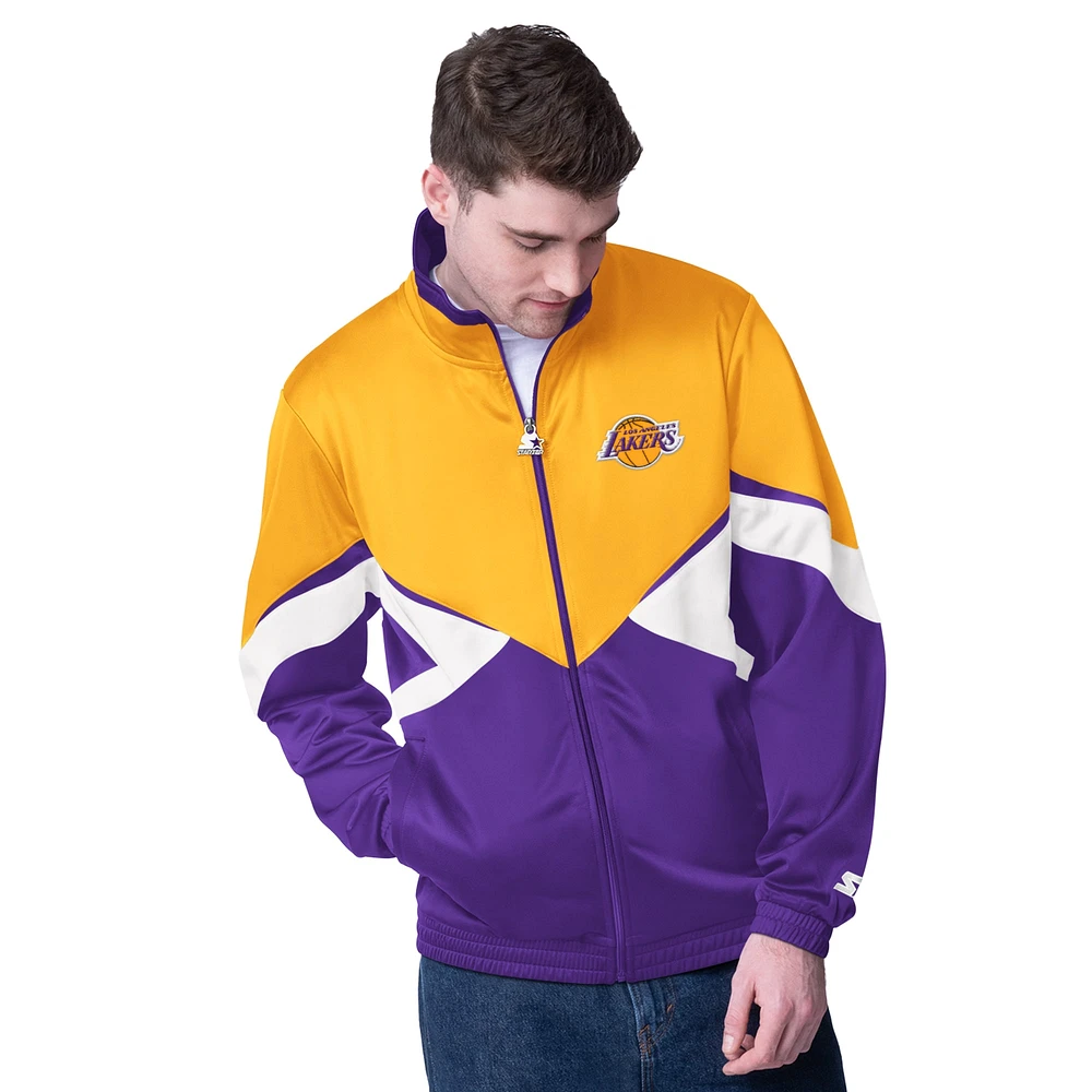 Men's Starter Gold/Purple Los Angeles Lakers Rush Applique Full-Zip Track Jacket