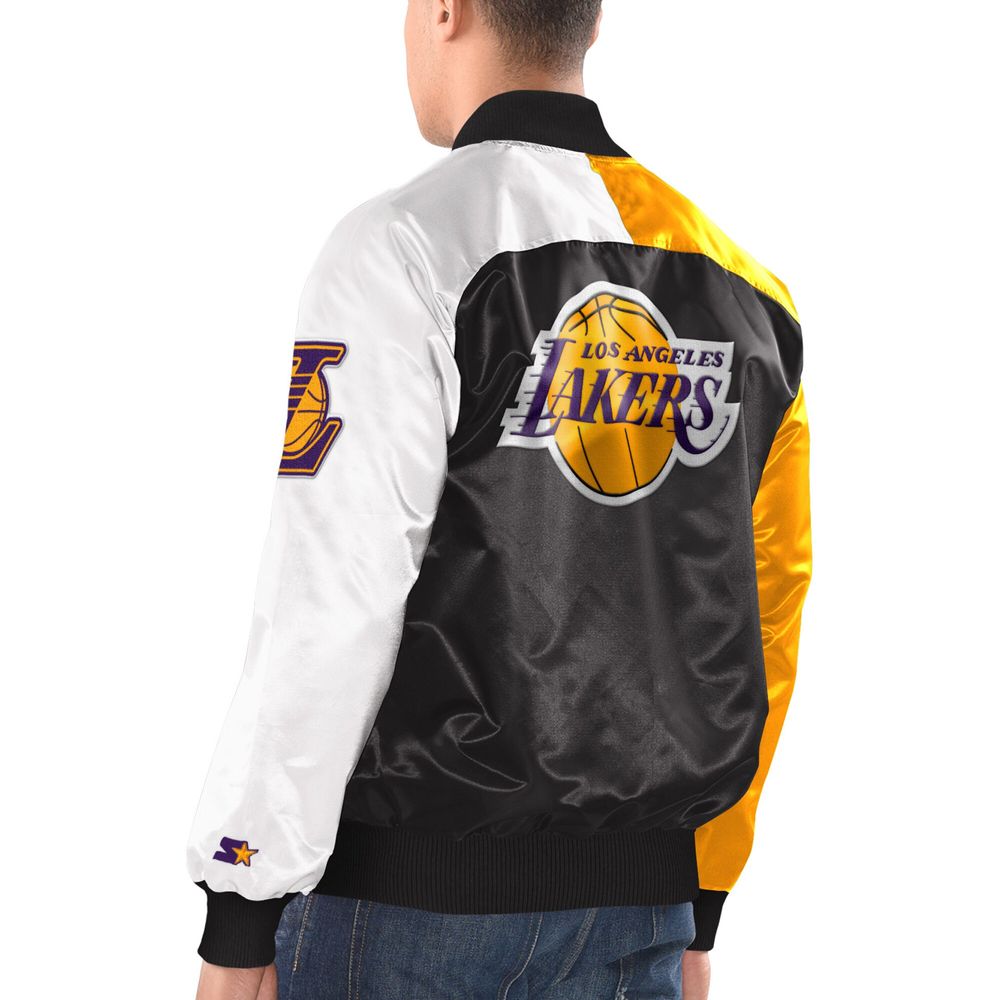 Men's Starter Black Los Angeles Lakers Home Game Satin Full-Snap Varsity Jacket Size: 2XL