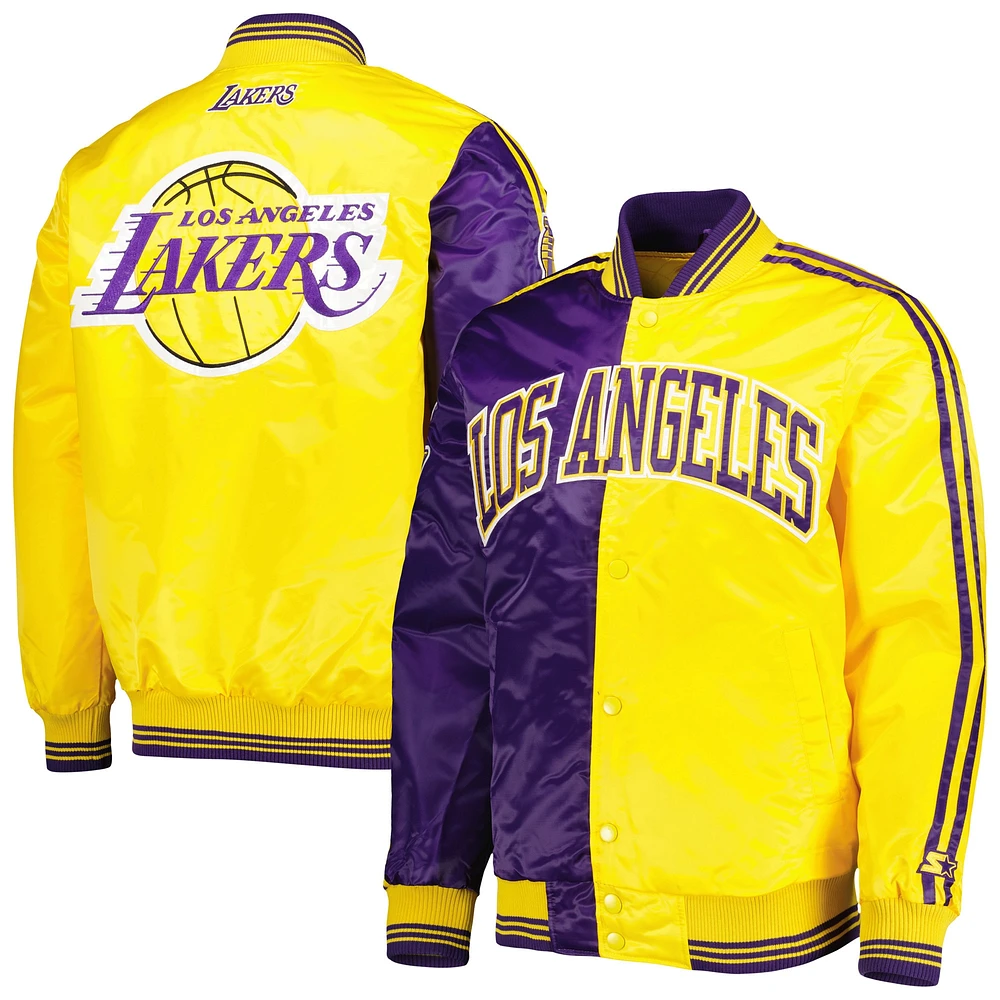 Men's Starter Purple/Gold Los Angeles Lakers Fast Break Satin Full-Snap Jacket