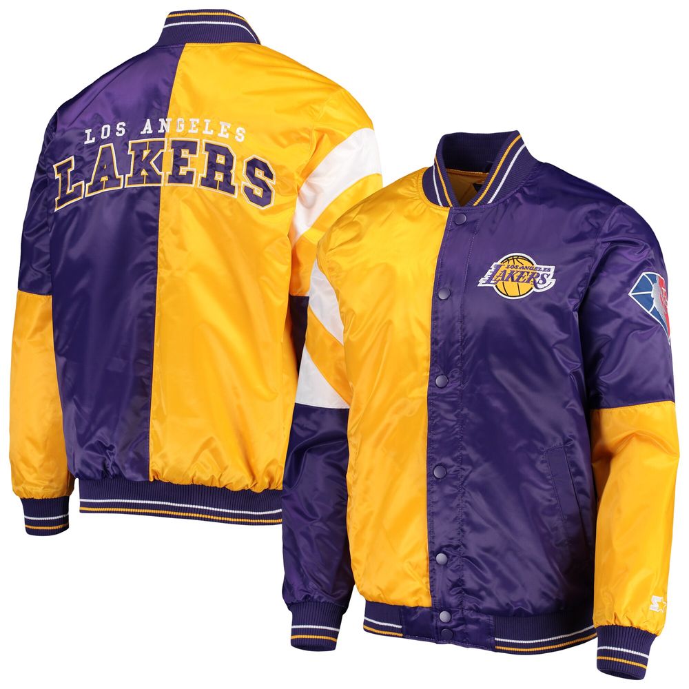 Men's Starter Purple/Gold Los Angeles Lakers NBA 75th Anniversary Leader Color Block Satin - Full-Snap Jacket