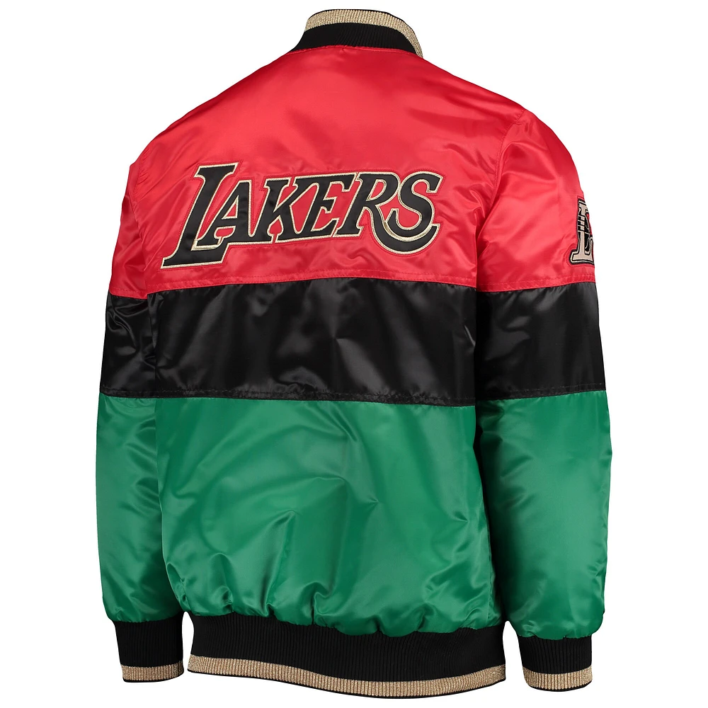 Veste à fermeture éclair intégrale pour homme Starter Red/Black/Green Los Angeles Lakers Black History Month NBA 75th Anniversary