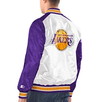 Veste universitaire à bouton-pression en satin Renegade des Los Angeles Lakers Starter blanc/violet pour hommes