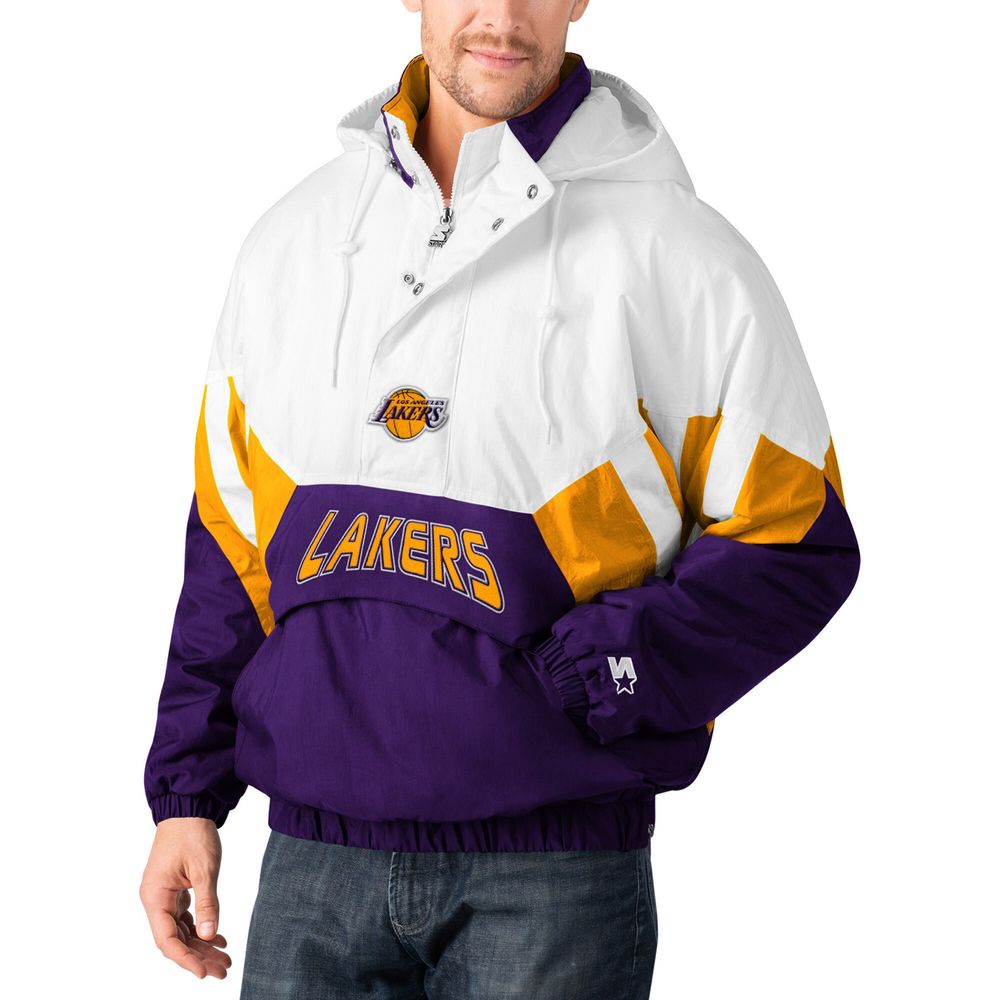 Men's Los Angeles Lakers Starter White Striker Crinkle Half-Zip Hoodie