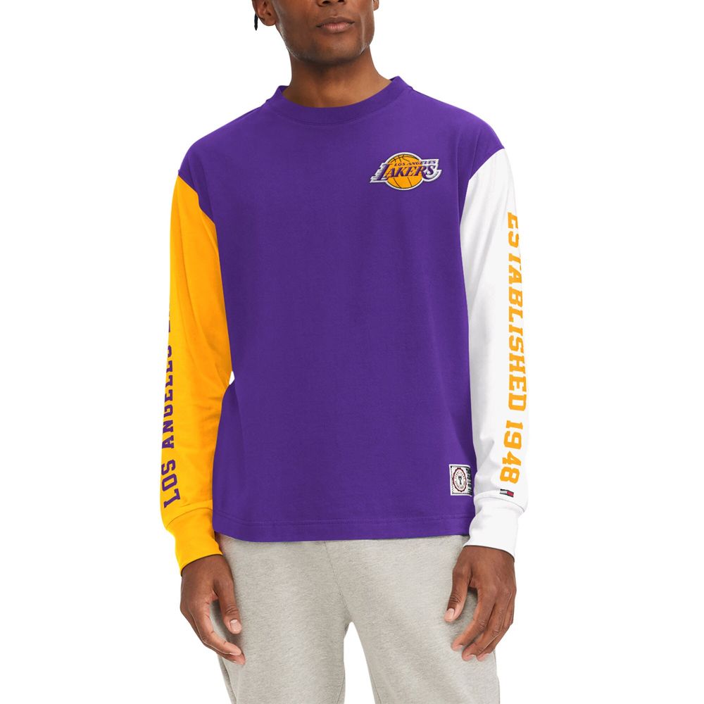 Men's Tommy Jeans Purple Los Angeles Lakers - Richie Color Block Long Sleeve T-Shirt