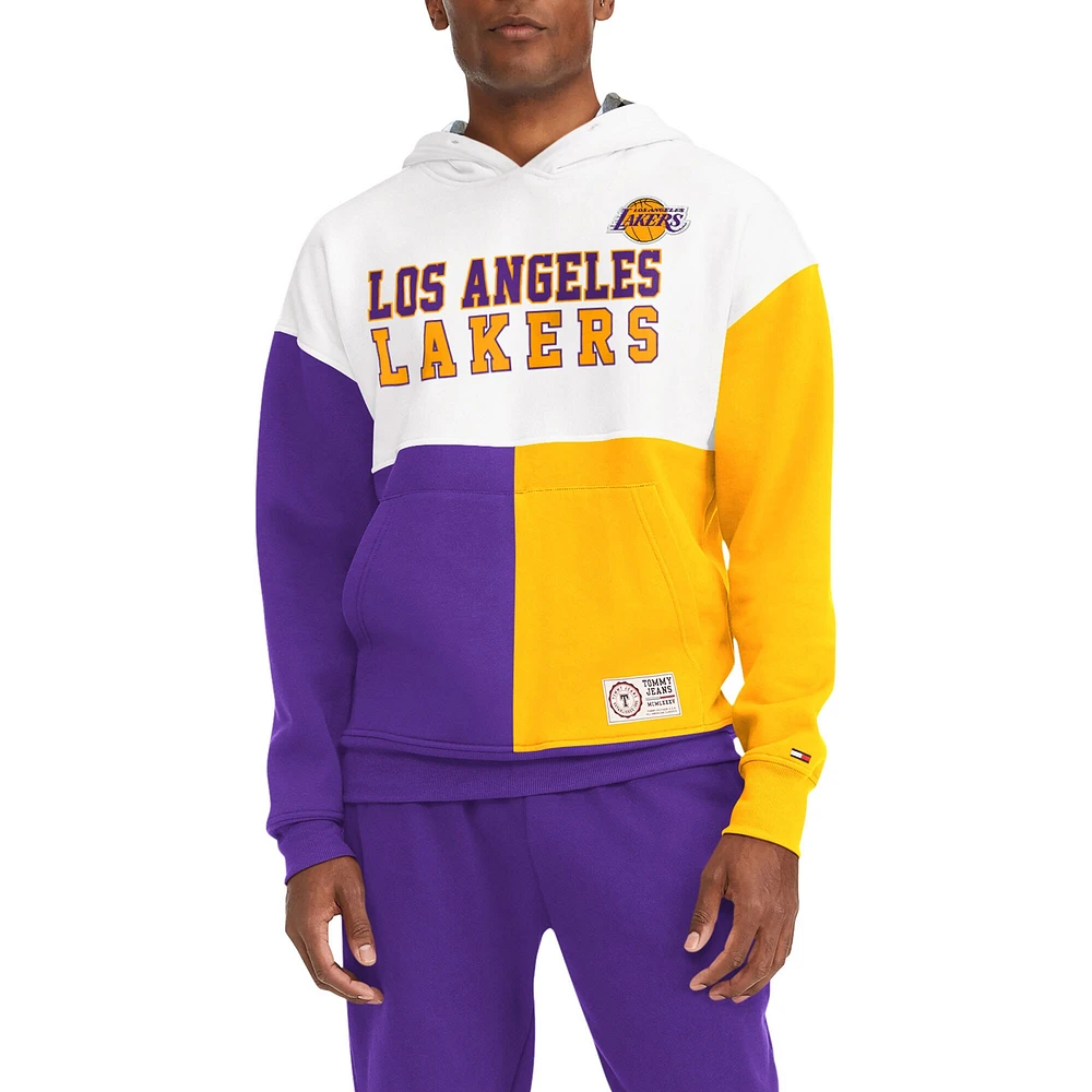 Men's Tommy Jeans White/Purple Los Angeles Lakers Andrew Split Pullover Hoodie