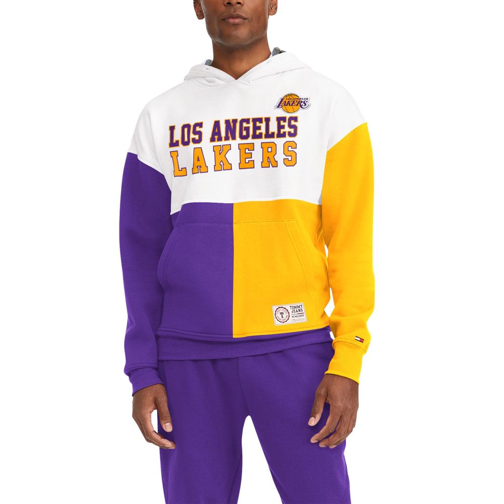 Men's Tommy Jeans White Los Angeles Lakers - Andrew Split Color Block Hoodie