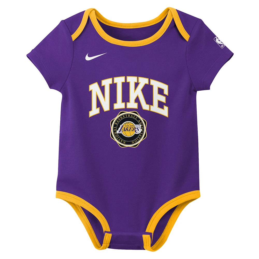 Newborn Nike Purple/Black Los Angeles Lakers Just Do It Two-Pack Bodysuit Set