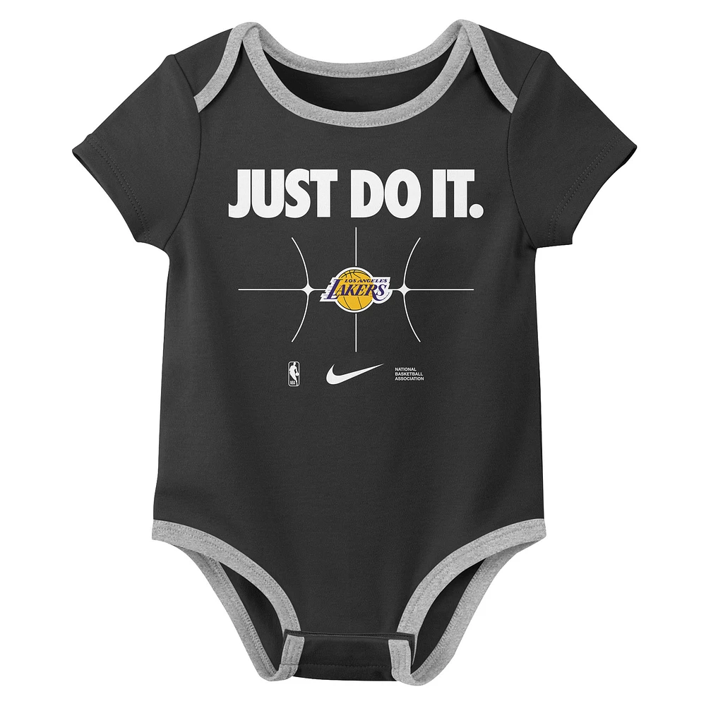 Newborn Nike Purple/Black Los Angeles Lakers Just Do It Two-Pack Bodysuit Set