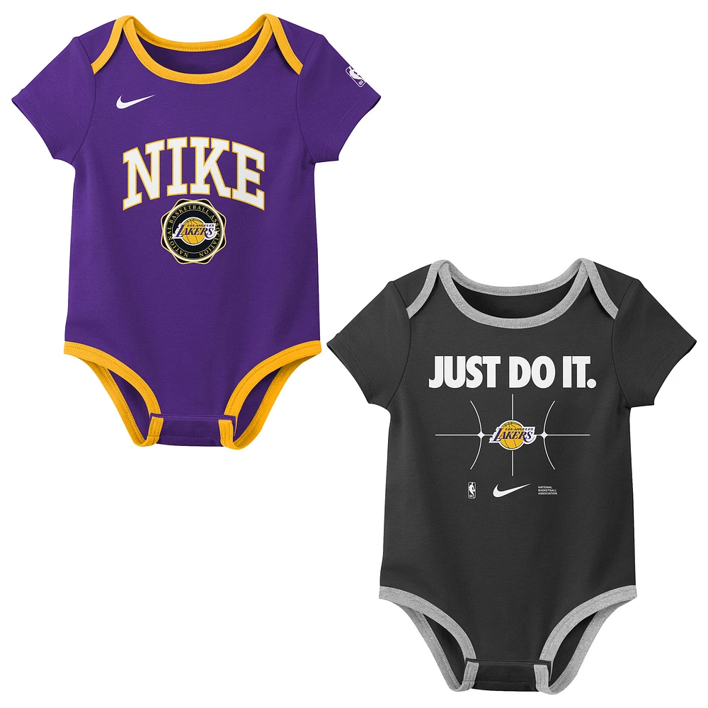 Newborn Nike Purple/Black Los Angeles Lakers Just Do It Two-Pack Bodysuit Set