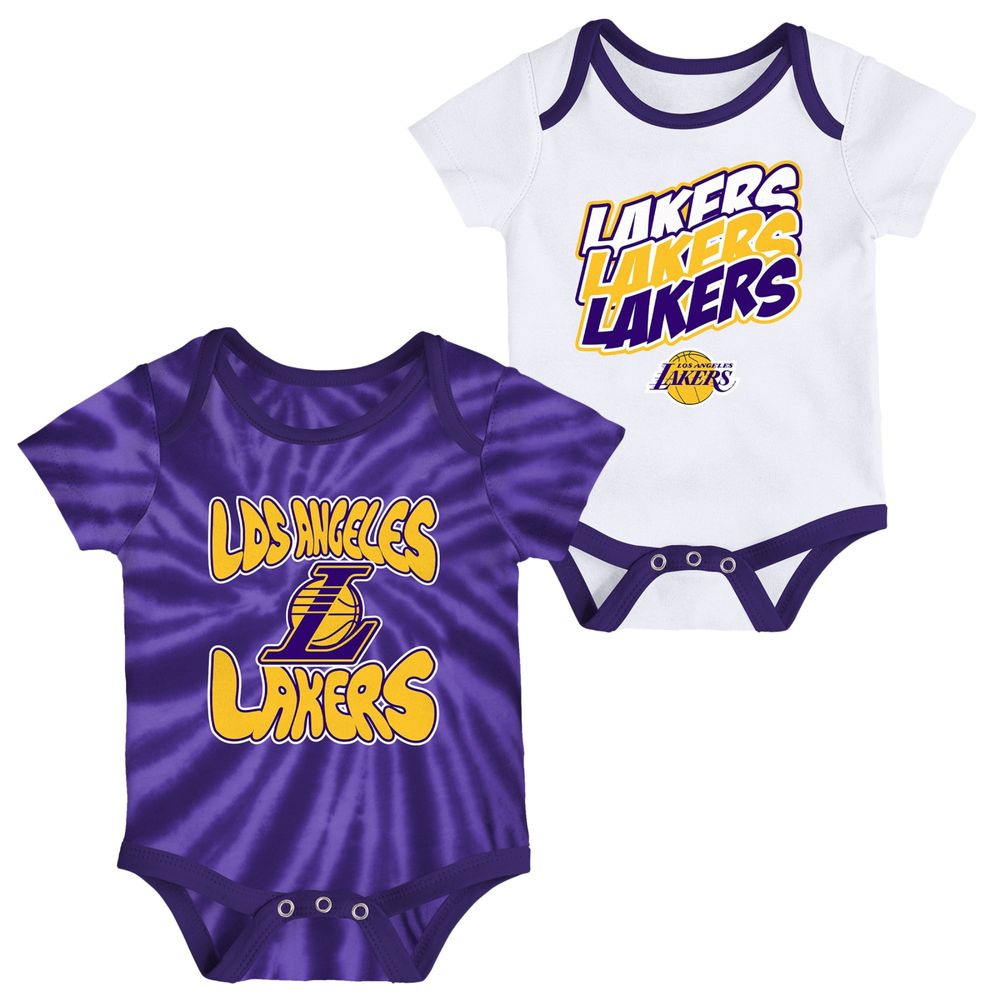 Newborn & Infant White/Purple Los Angeles Lakers Monterey Tie-Dye - 2-Pack Bodysuit Set