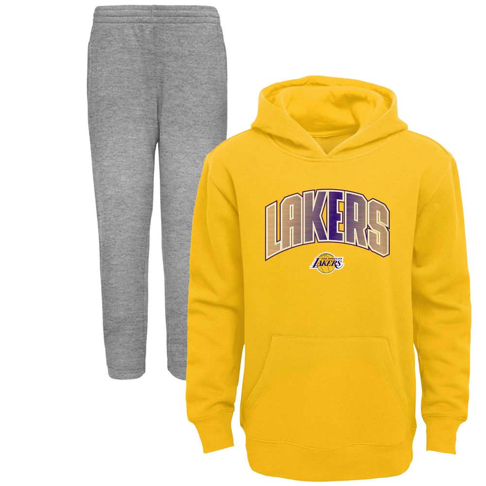 Preschool Gold/Heather Gray Los Angeles Lakers Double Up Pullover Hoodie & Pants Set