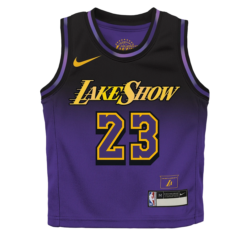 Maillot de joueur Nike LeBron James violet des Los Angeles Lakers 2024/25 Swingman pour enfant d'âge préscolaire - Édition City