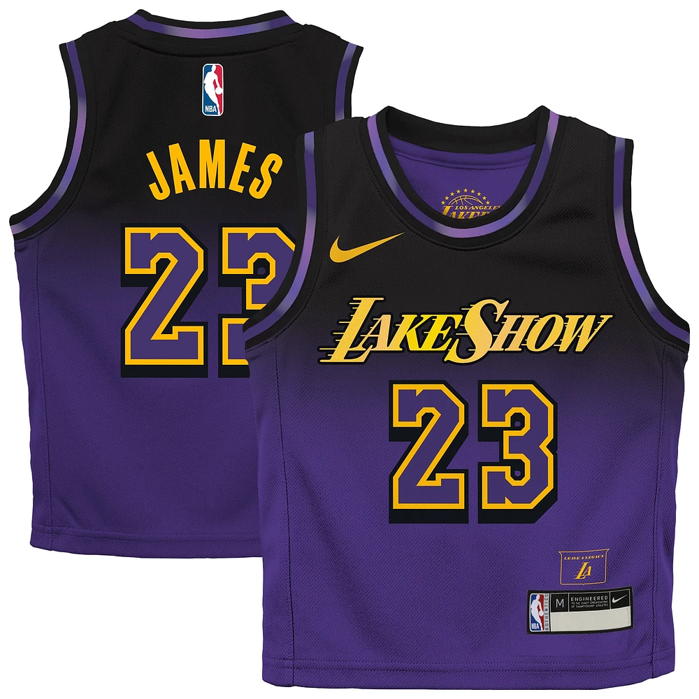 Maillot de joueur Nike LeBron James violet des Los Angeles Lakers 2024/25 Swingman pour enfant d'âge préscolaire - Édition City