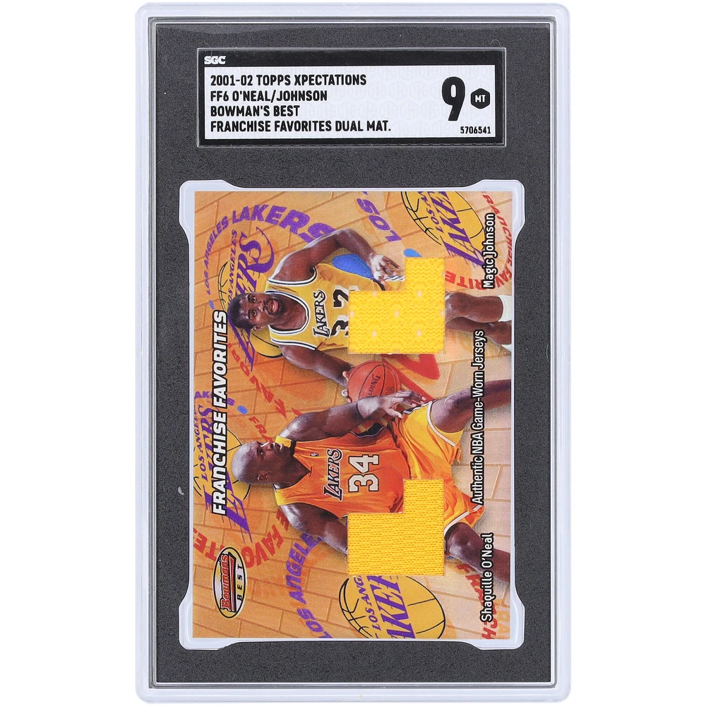 Shaquille O'Neal et Magic Johnson Los Angeles Lakers 2001-02 Topps Xpectations Bowman's Best Franchise Favorites Dual Materials Relic #FF6 SGC Authenticated 9 Card