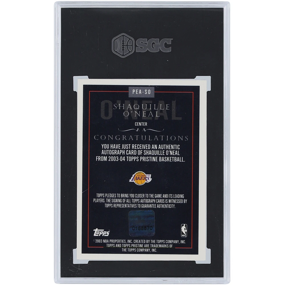 Carte authentifiée Shaquille O'Neal des Los Angeles Lakers 2003-04 Topps Pristine #PEA-SO SGC 10 dédicacée
