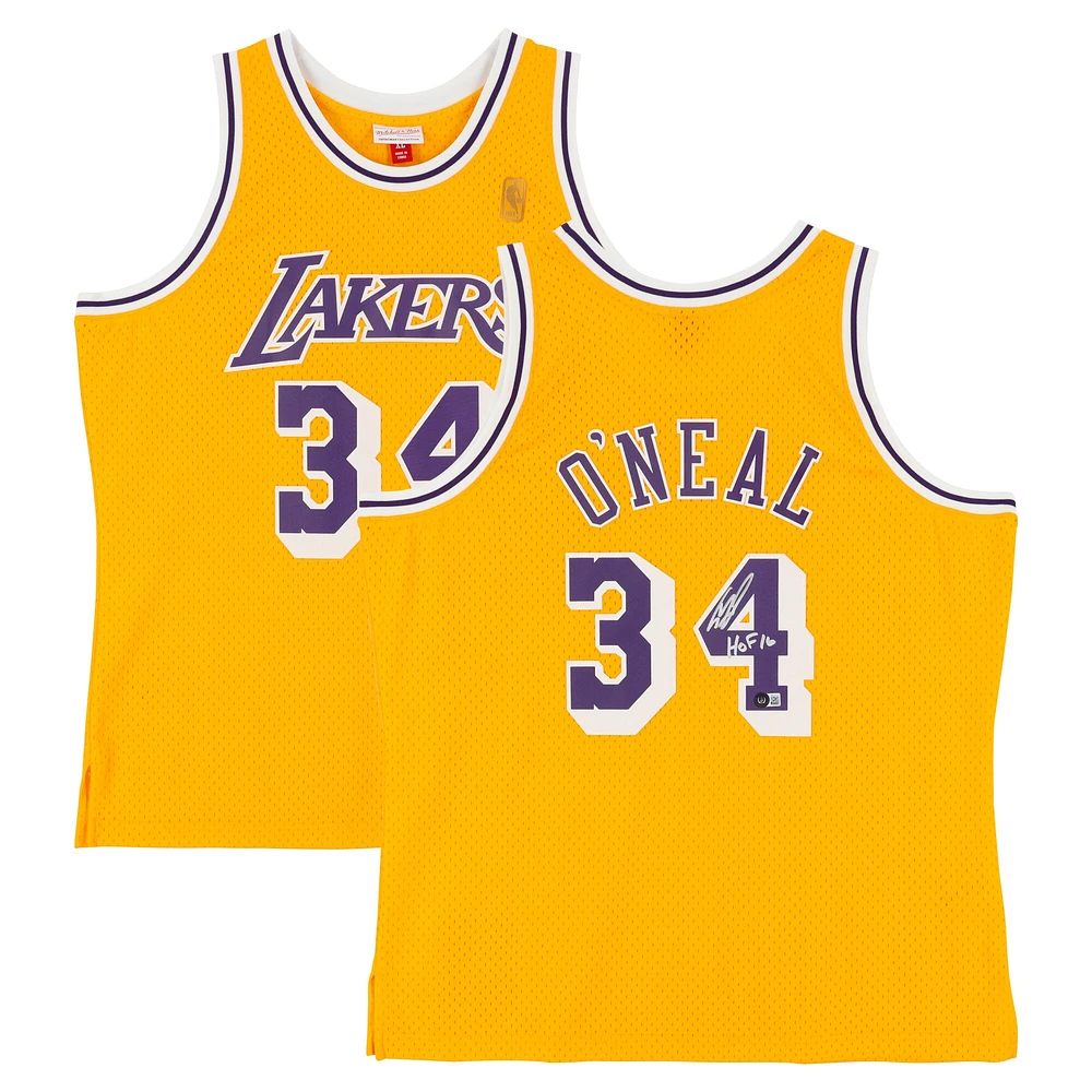 Maillot Swingman Mitchell & Ness 1996-97 dédicacé par Shaquille O'Neal des Los Angeles Lakers avec inscription « HOF 16 »